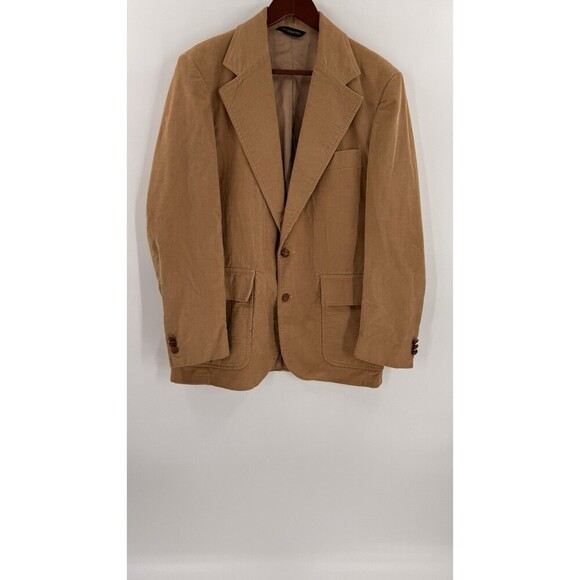 Vintage 70s Farah Corduroy Tan Blazer and Vest Leather Buttons See Measurements - Picture 2 of 16